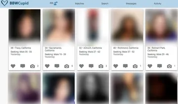 Captura de pantalla del sitio web de BBWCupid