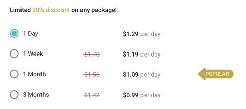Captura de pantalla de los precios de Canoodle