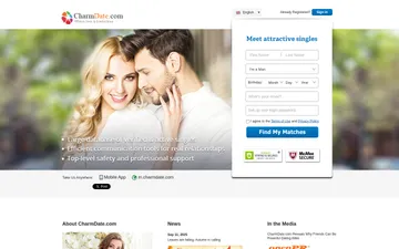 Captura de pantalla del sitio web de CharmDate
