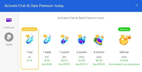 Captura de pantalla de los precios de Chat and Date
