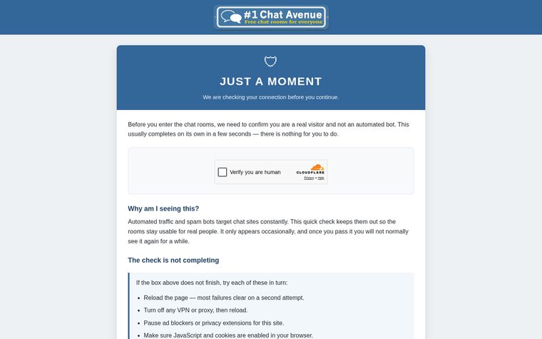 Captura de pantalla del sitio web de Chat Avenue
