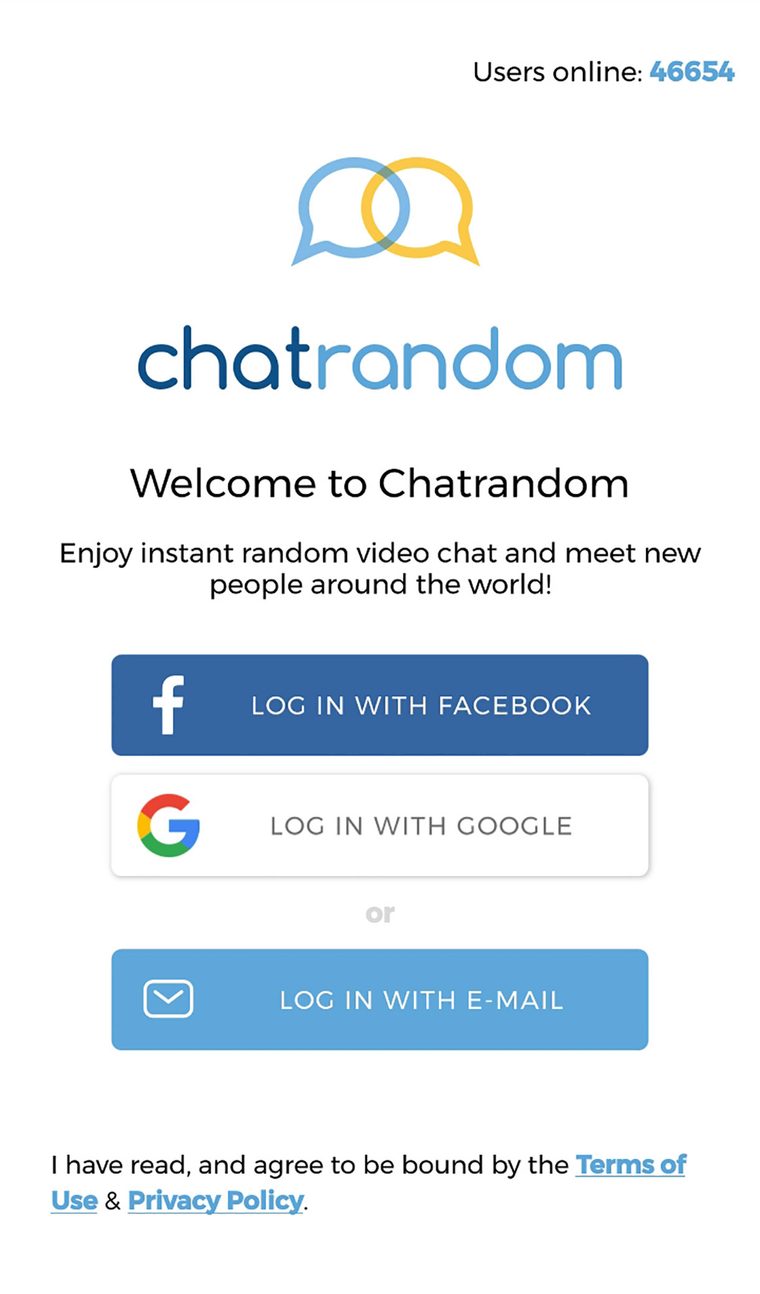 inicio de sesión en la app de Chatrandom