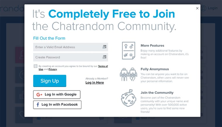Registro en Chatrandom