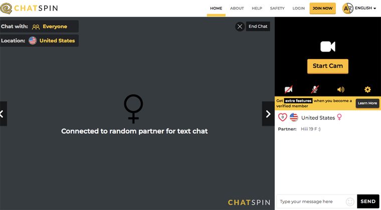 Función de chat de Chatspin