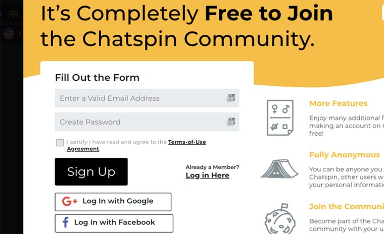Registro en Chatspin