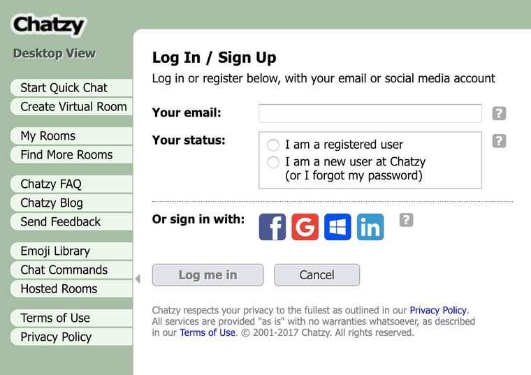 Registro en Chatzy