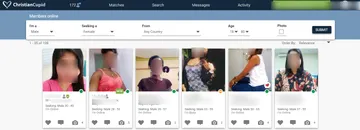 Captura de pantalla del sitio web de Christian Cupid