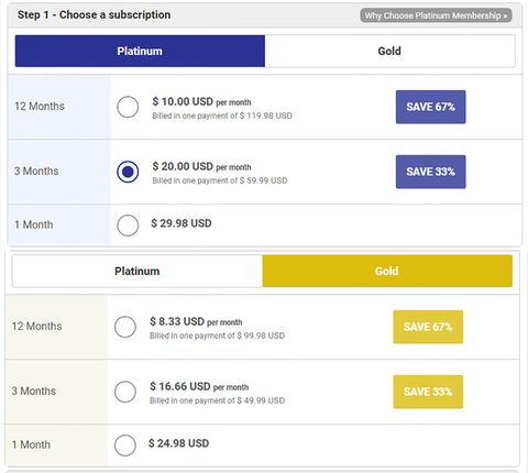Captura de pantalla de los precios de Christian Cupid