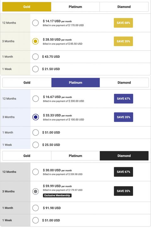 Captura de pantalla de los precios de FilipinoCupid