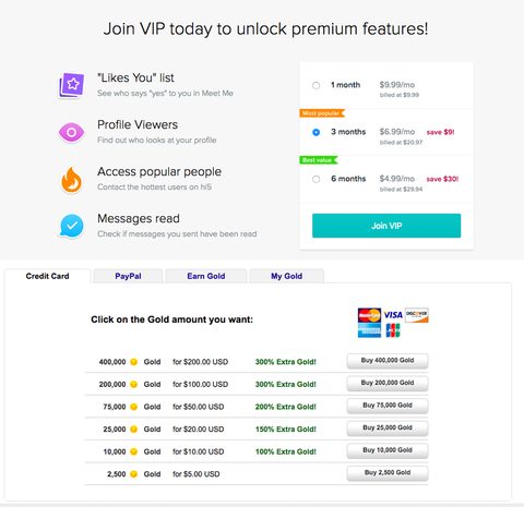 Captura de pantalla de los precios de hi5