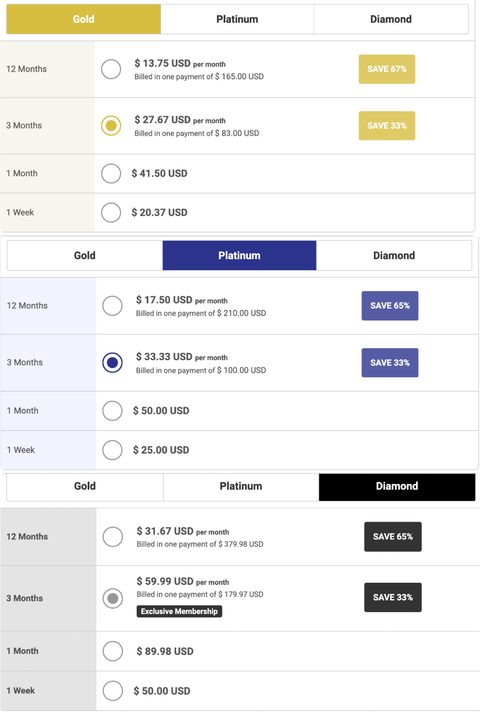 Captura de pantalla de los precios de InternationalCupid