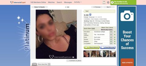 Perfil femenino de Interracial Cupid