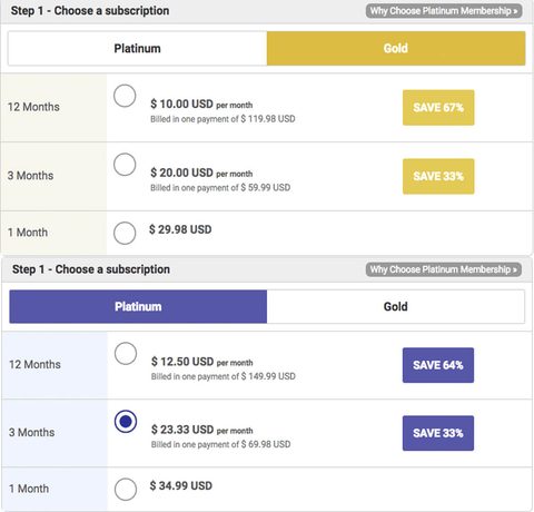 Captura de pantalla de los precios de KoreanCupid