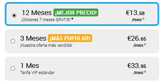 Captura de pantalla de los precios de LiberalesYSwingers
