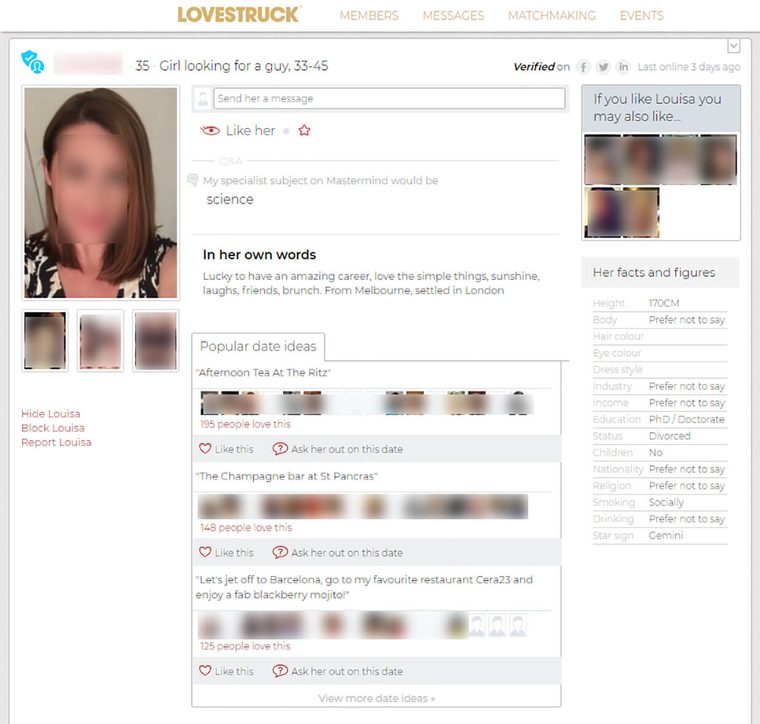 Perfil femenino de Lovestruck