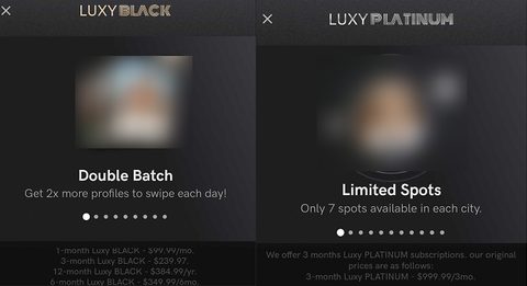 Captura de pantalla de los precios de Luxy
