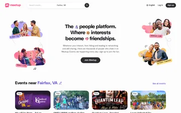 Captura de pantalla del sitio web de Meetup