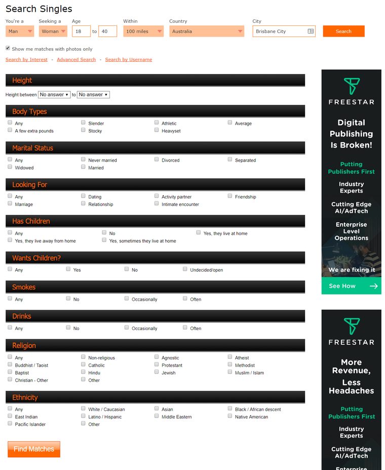Opciones de búsqueda de Mingle2