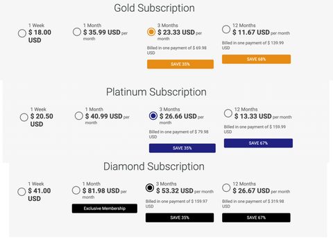 Captura de pantalla de los precios de Muslima