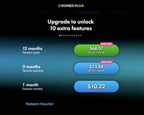 Captura de pantalla de los precios de Romeo