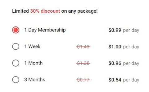 Captura de pantalla de los precios de QuickFlirt