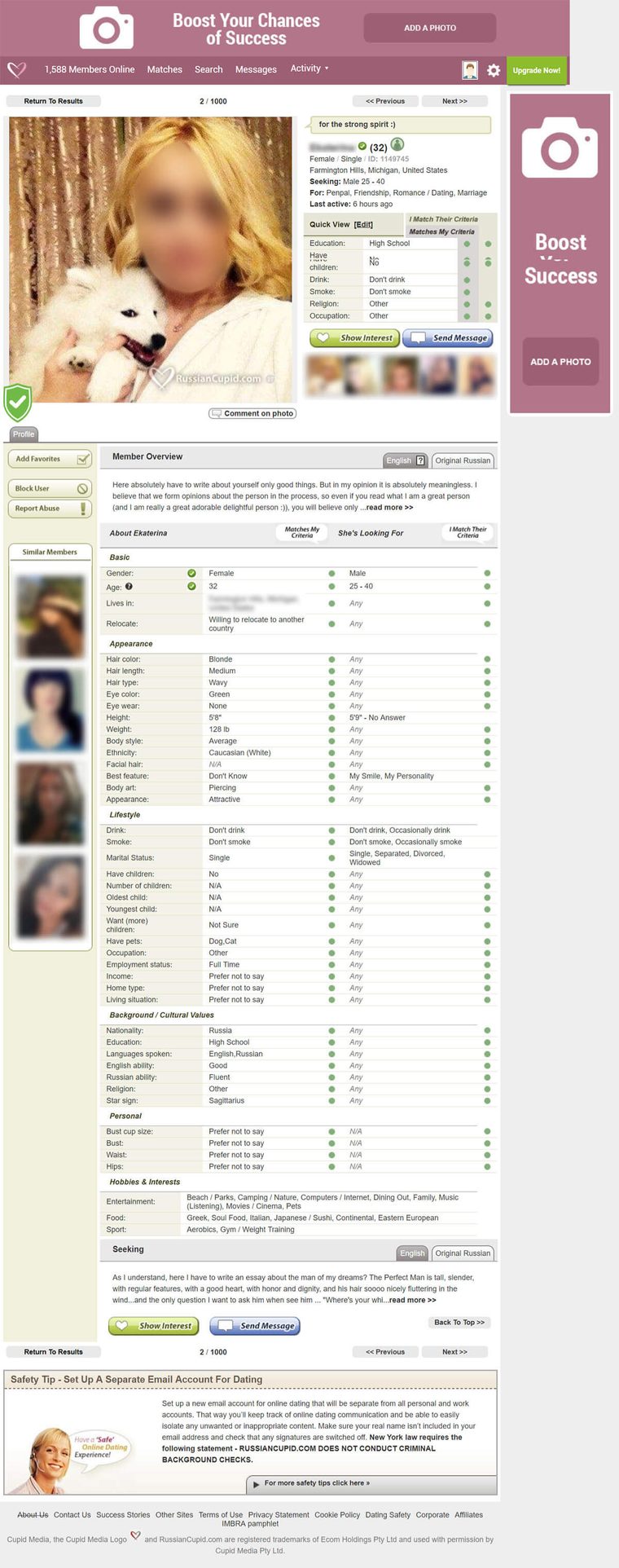 Perfil de RussianCupid