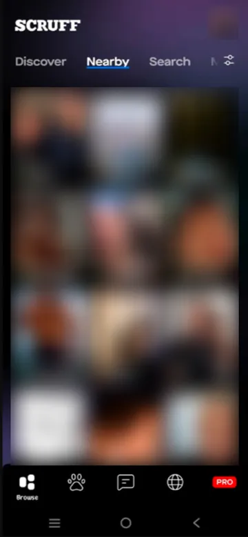 Captura de pantalla del sitio web de Scruff