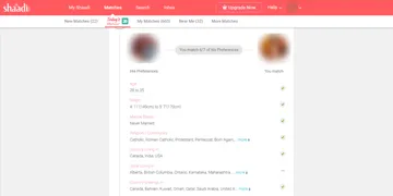 Captura de pantalla del sitio web de Shaadi