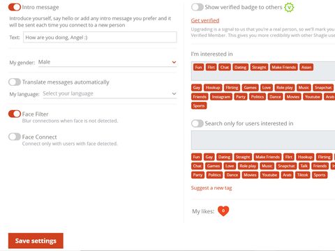 Información del perfil en Shagle
