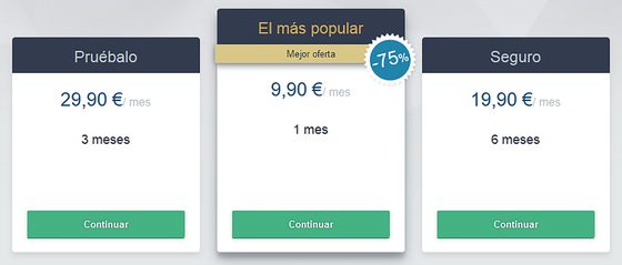 Captura de pantalla de los precios de Solteros con Nivel