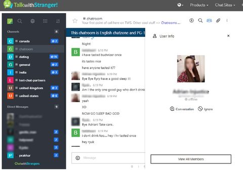 Información de perfil de TalkWithStranger