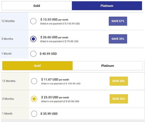 Captura de pantalla de los precios de Thai Cupid