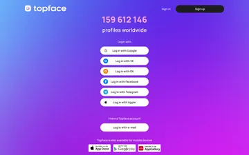 Captura de pantalla del sitio web de TopFace