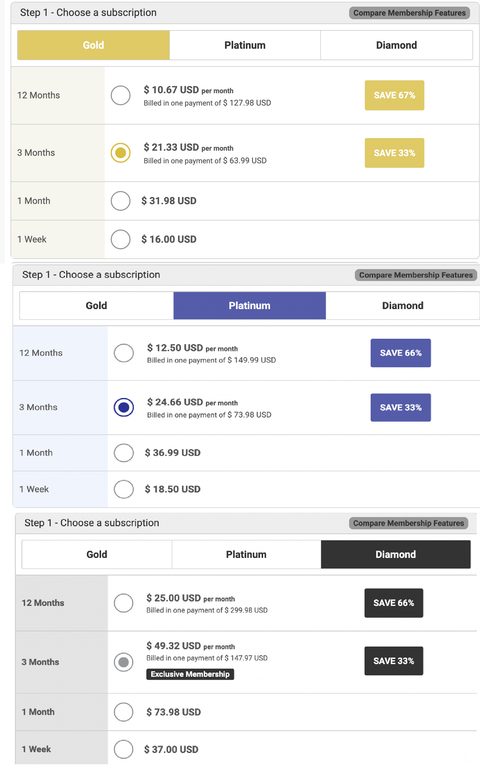 Captura de pantalla de los precios de VietnamCupid