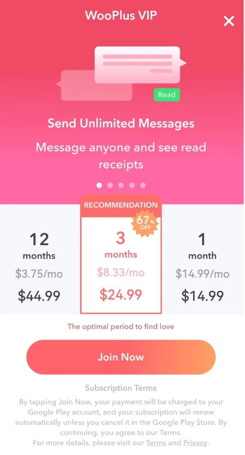 Captura de pantalla de los precios de WooPlus