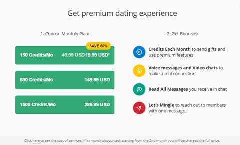 Captura de pantalla de los precios de Zendate