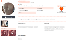 perfil mujer en la página de contactos eróticos fuego de vida