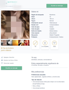 perfil de mujer en la página de citas sexuales New Honey