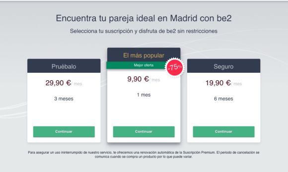 Precios de páginas de contactos be2 España